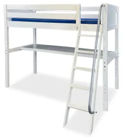 Solid Wood Framed Knockout Tall Height Twin Loft Bed and Desk in White Finish