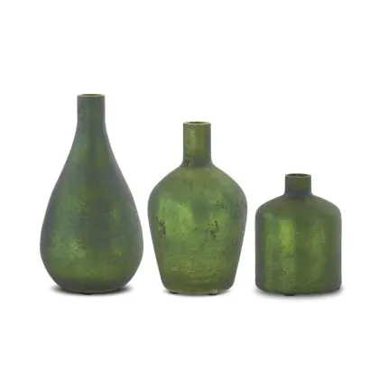 K & K Interiors Antique Green Matte Glass Bottle Vase - Thumbnail 5