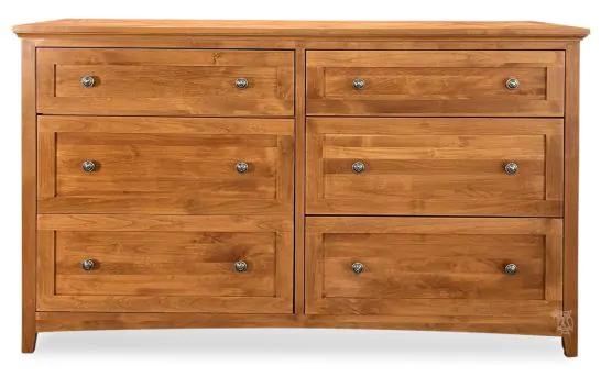 Solid Alder Wood Emerson 6 Drawer Dresser in Golden Pecan Finish