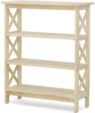 Solid Parawood Wood Bookcase with X Side Pattern 36h