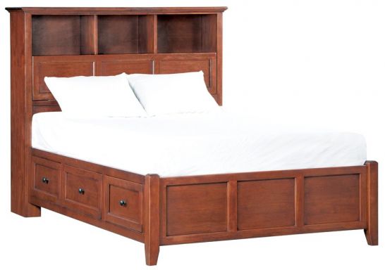 Alder Wood Mckenzie Full 6 Drawer, King Size Bed Frame With Storage And Bookcase Headboard