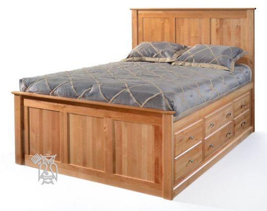 Solid Alder Wood Shaker 9 Drawer Queen Double Tall Storage Bed In Natural Finish Archbold Furniture Hoot Judkins Solid Alder Wood Shaker 9 Drawer Queen, Tall King Bed Frame With Storage
