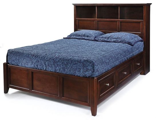 Alder Wood Mckenzie Queen Storage Bed, Full Size Bed With Storage Drawers And Bookcase Headboard