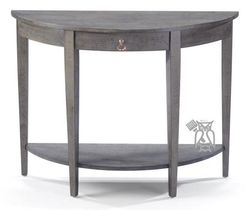 Personalize This Solid Parawood Wood Half Round Table In Heavily Distressed Nickel Whitewood Hoot Judkins Furniture Solid Parawood Wood Half Round Table, Half Circle Side Table With Drawer