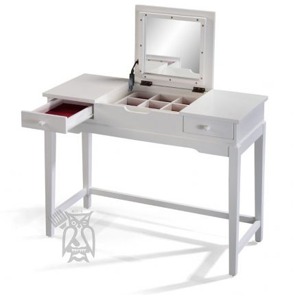 Solid Parawood Wood Vanity Table With, White Wooden Vanity Desk
