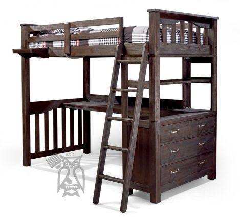 Solid Pine Wood Highlands Twin Loft Bed, Rustic Oak Twin Loft Bed