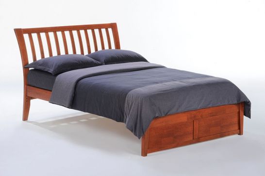 Solid Parawood Nutmeg Curved Slat Bed, Full Size Wood Slat Bed Frame