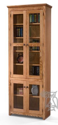 Oak Wood Shaker Bookcase, Shaker Bookcase With Glass Doors