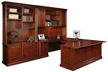California Made Solid Wood Maple U, Executive U Shaped Desk With Hutch And Storage Cabinet