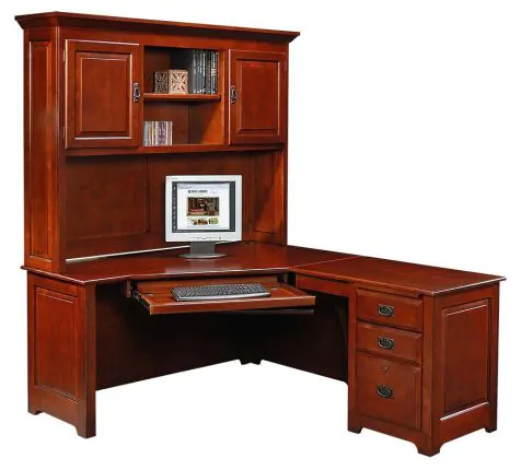 Real wood l shaped shop desk with hutch