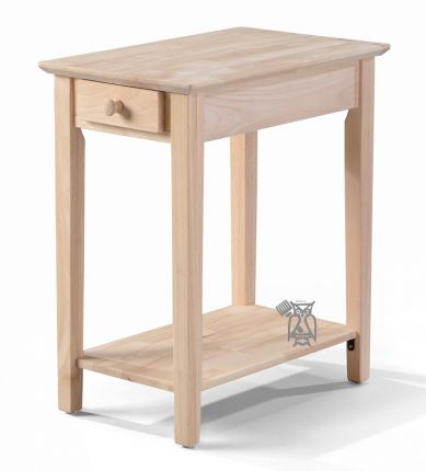Solid Parawood Wood Chair Side Table, Unfinished Wood End Table With Drawer