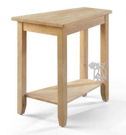 Solid Parawood Wood Chairside Wedge, Unfinished Wood End Table With Drawer