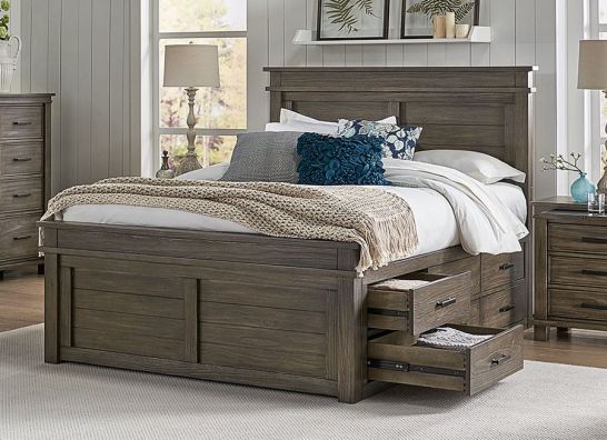 Solid Reclaimed Pine Wood Glacier Point, California King Bed Frame With Storage Drawers