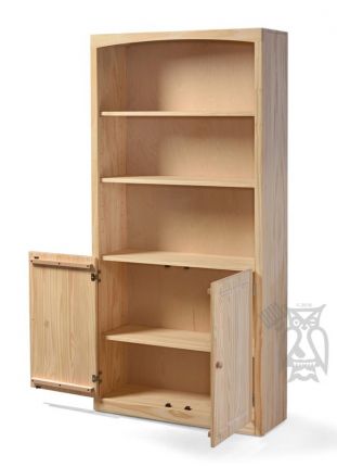 Solid Pine Wood Unfinished Modern Style, 36 Wide Bookcase With Doors