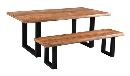 Solid Sheesham Wood Live Edge Table Featuring Iron Base Coast to