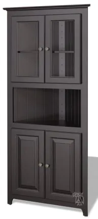 Solid Pine Wood Four Door Corner Storage Cabinet in Solid Black