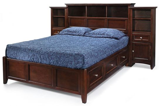 Alder Wood Mckenzie Storage Bed With, King Bed Frame With Storage And Bookcase Headboard