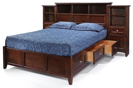 Alder Wood Mckenzie Storage Bed With, Amish Furniture Bookcase Headboard