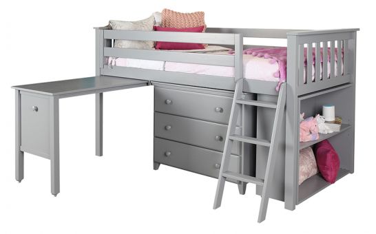 Solid Wood Framed Windsor Low Twin Loft, Low Loft Bed With Storage And Desk Top