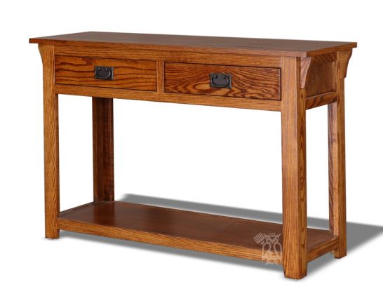 Oak Wood Mission Console Table, Mission Style Console Table With 2 Drawers