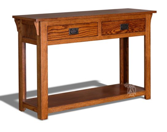 Oak Wood Mission Console Table, Mission Style Console Table With 2 Drawers