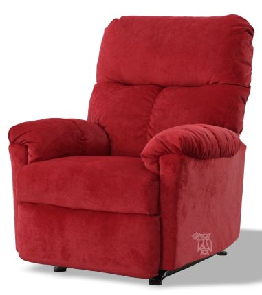 Manual Rocker Recliner In Cherry Fabric, American Made Leather Recliners