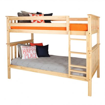 Solid Pine Wood Twin Over Bunk Bed, Twin Pine Bed