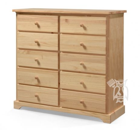 Solid Pine Wood Polo 10 Drawer Dresser, Solid Wood Unfinished 5 Drawer Dresser