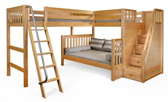Solid Wood Framed Triathlon Twin Over, Twin Over Full Bunk Bed Ladder