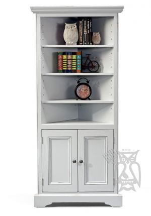 tall white bookshelf with doors