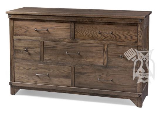 Hoot Judkins Furniture Fusion Designs Amish Crafted Solid Oak Wood Cedar Lakes 7 Drawer Dresser In Pebble Finish